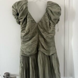 Abercrombie & Fitch Drama Puff Sleeve Ruched Mini Dress in Olive Size
Large
